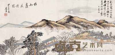 李秋君 1924年作 怡如庐读书图 横幅 49.5×24cm
